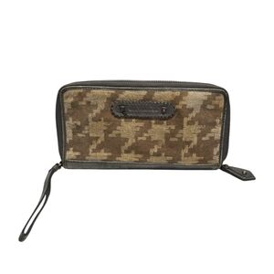 {Juicy Couture} Daydreamer Houndstooth Velour Green and Tan Zippered Wallet